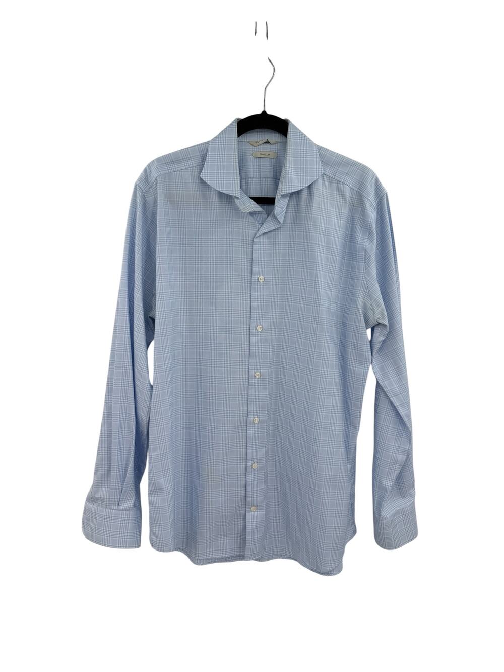 Suitsupply Traveller Dress Shirt Light Blue Plaid Wrinkle Resistant Mens 41 16 L